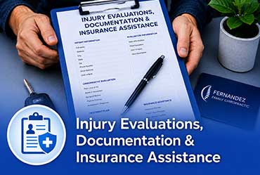 Injury evaluations, documentation and insurance assistance at Kendall chiropractic clinic for auto accident patients